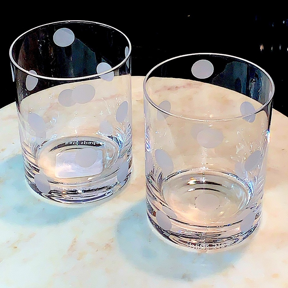 KATE SPADE NEW YORK LENOX PEARL PLACE ETCHED 12 oz WHISKEY DOUBLE NIB SET 2